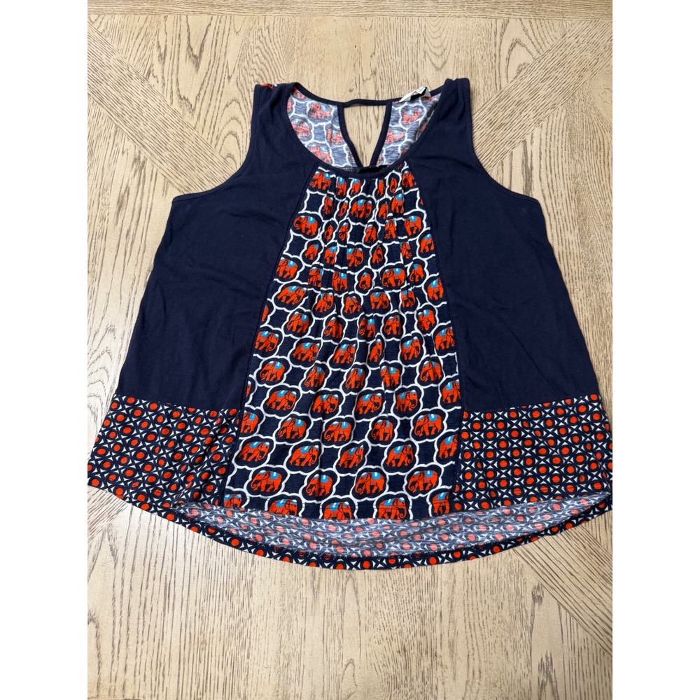 Crown & Ivy Women's Small Navy Blue Elephant Print Sleeveless Tank Top